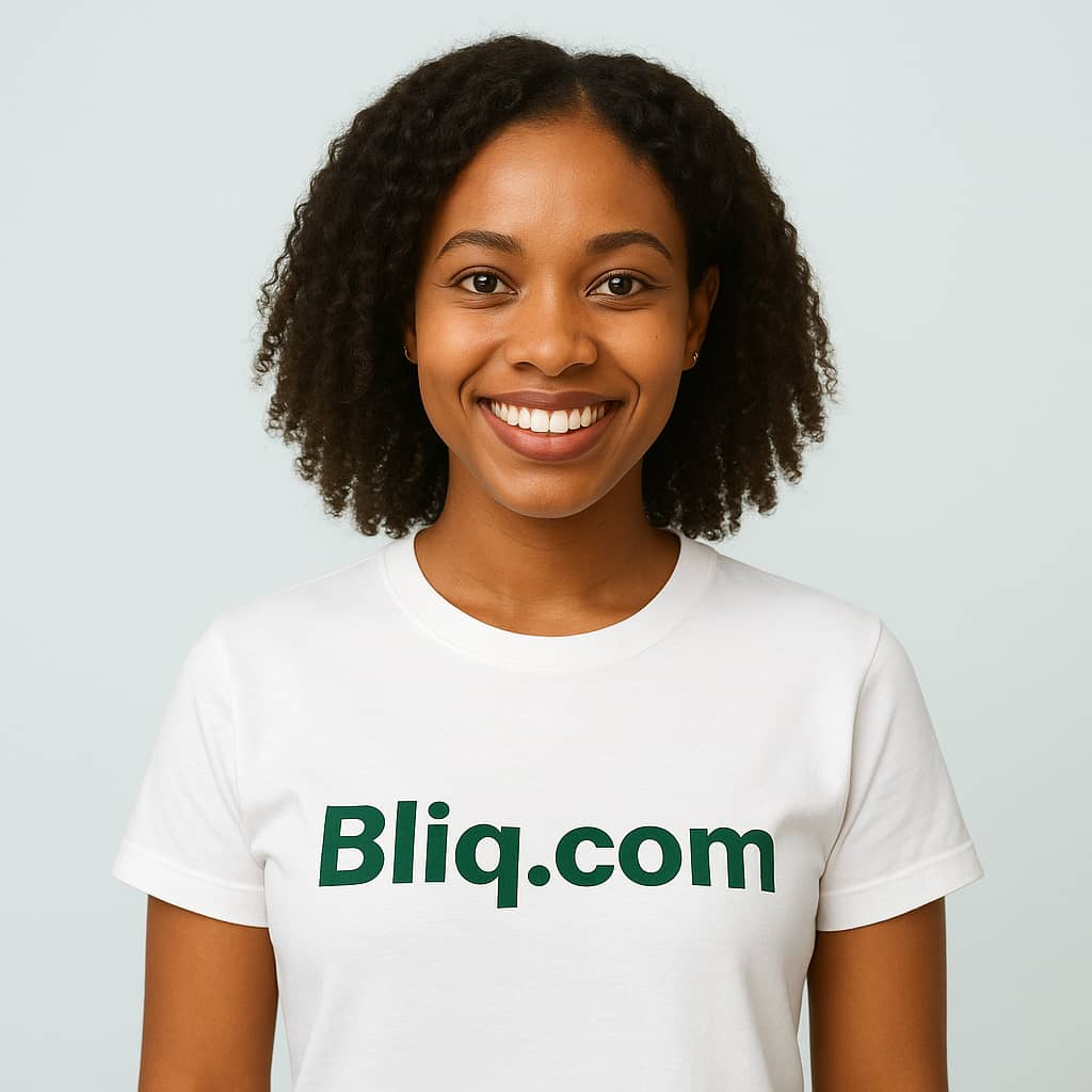 An illustration representing Bliq.com's services, showing a person interacting with a mobile phone with icons for money, learning, and bills.